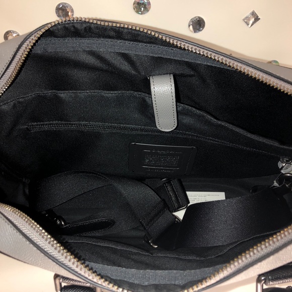 COACH MEN’S LEATHER SLIM LAPTOP BRIEFCASE  GREY - Picture 3 of 8